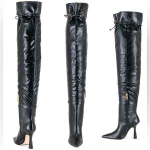 NIB Good American Carla black vegan leather thigh high heeled boots